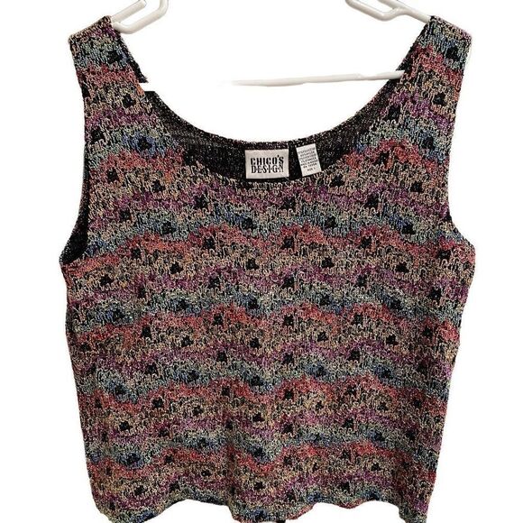 Vtg Chicos Design Tank Womens 1 Knit Floral Flower Motif Scoopneck Eclectic Gran - Picture 1 of 4